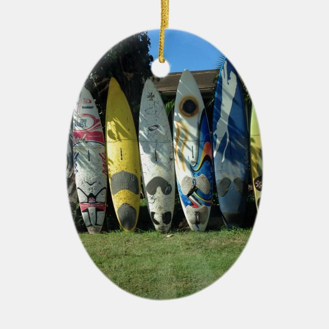 Surf Board Ceramic Ornament (Front)