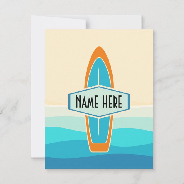 Surf board on beach Flat Holiday Card (Front)