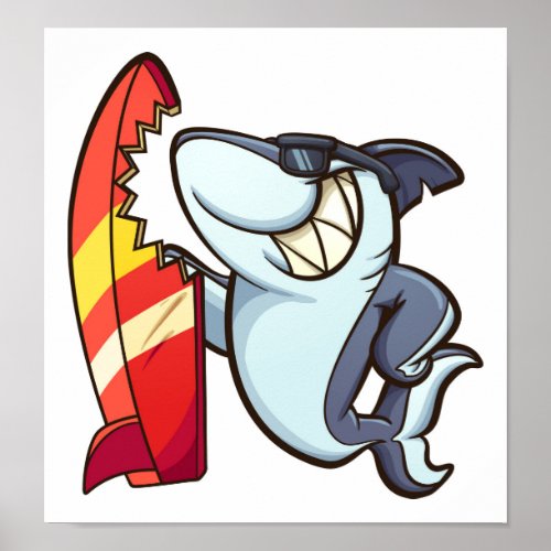 Surf Board Shark Poster