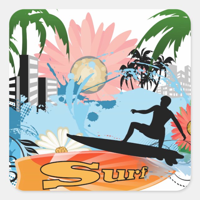 Surf boarder square sticker (Front)