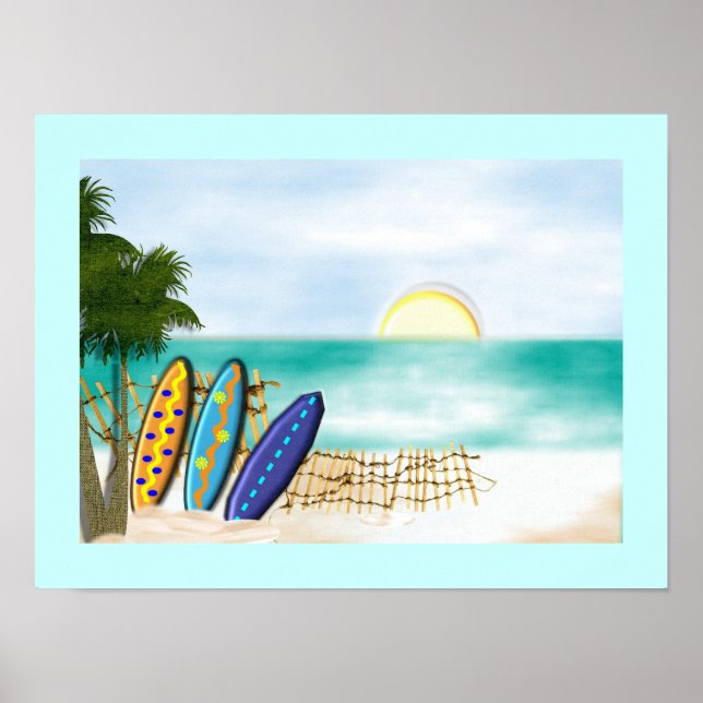 Surf Boards Beach Sunny Sea View Poster Print (Front)