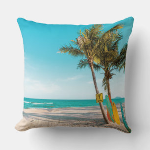 Surf boards on beach throw pillow