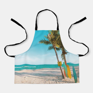 Surf boards on beach throw pillow apron