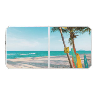 Surf boards on beach throw pillow beer pong table