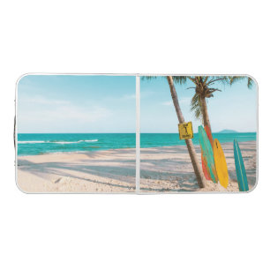 Surf boards on beach throw pillow beer pong table