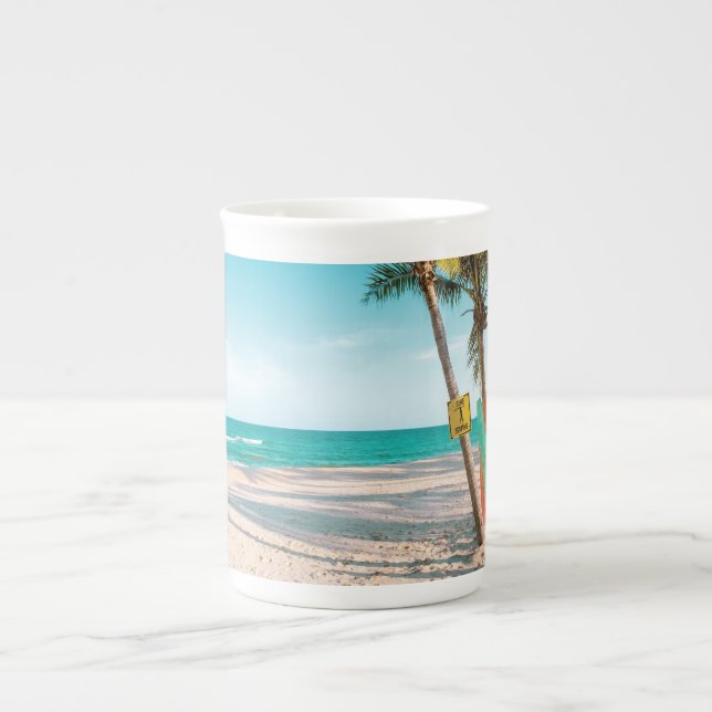 Surf boards on beach throw pillow bone china mug (Front)