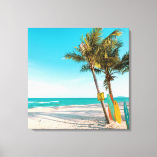 Surf boards on beach throw pillow canvas print
