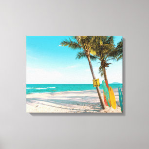 Surf boards on beach throw pillow canvas print