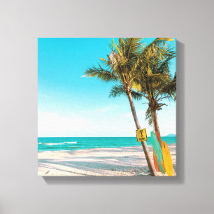 Surf boards on beach throw pillow canvas print