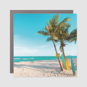 Surf boards on beach throw pillow car magnet