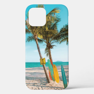 Surf boards on beach throw pillow iPhone 12 pro case