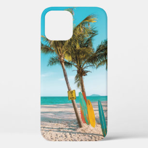 Surf boards on beach throw pillow iPhone 12 case