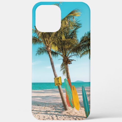 Surf boards on beach throw pillow iPhone 12 pro max case