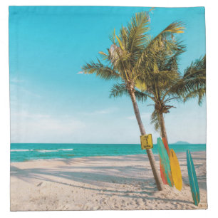 Surf boards on beach throw pillow cloth napkin