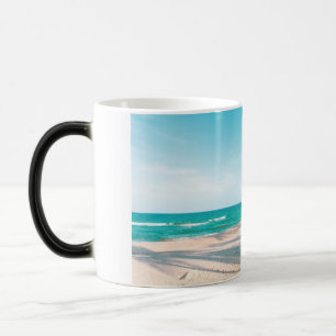 Surf boards on beach throw pillow color morph mug 