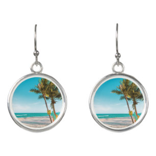 Surf boards on beach throw pillow earrings