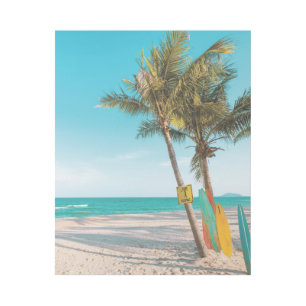 Surf boards on beach throw pillow gallery wrap