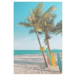 Surf boards on beach throw pillow gallery wrap