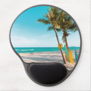 Surf boards on beach throw pillow gel mouse pad