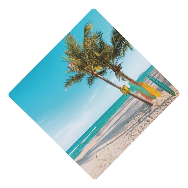 Surf boards on beach throw pillow graduation cap topper (Front)