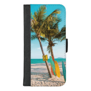 Surf boards on beach throw pillow iPhone 8/7 plus wallet case