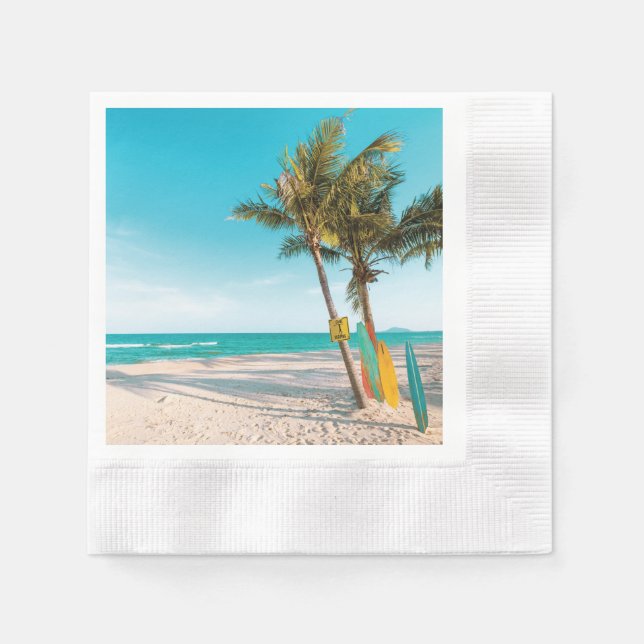 Surf boards on beach throw pillow napkins (Front)