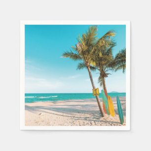 Surf boards on beach throw pillow napkins