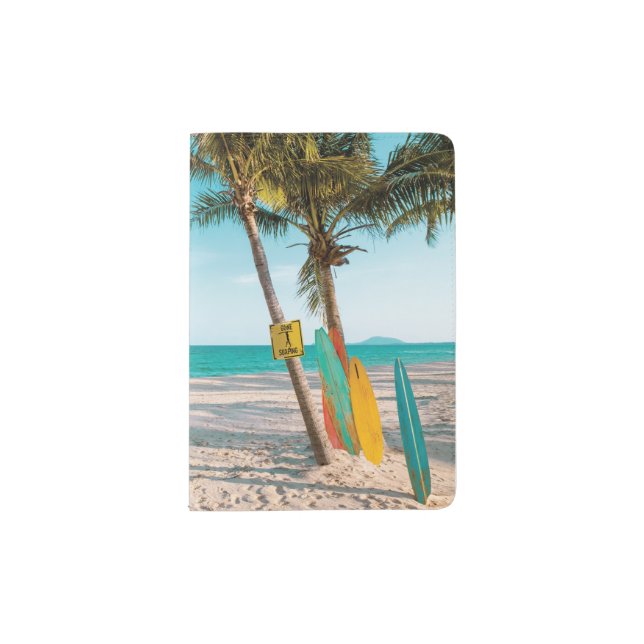 Surf boards on beach throw pillow passport holder (Front)