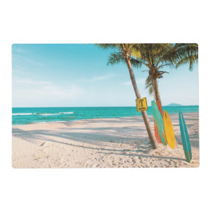 Surf boards on beach throw pillow placemat