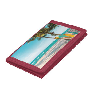 Surf boards on beach throw pillow tri-fold wallet