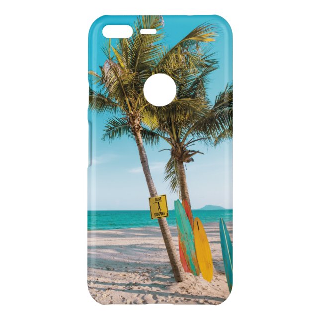 Surf boards on beach throw pillow uncommon google pixel XL case (Back)