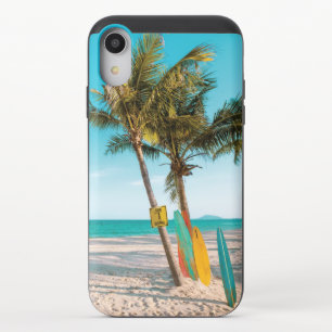 Surf boards on beach throw pillow iPhone XR slider case
