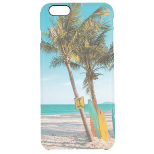 Surf boards on beach throw pillow clear iPhone 6 plus case