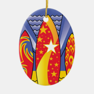 Surf Boards, Retro Art Deco Ceramic Ornament