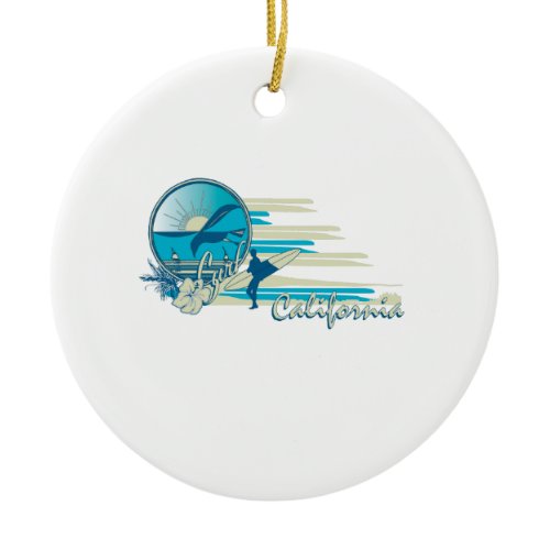 Surf California Ceramic Ornament