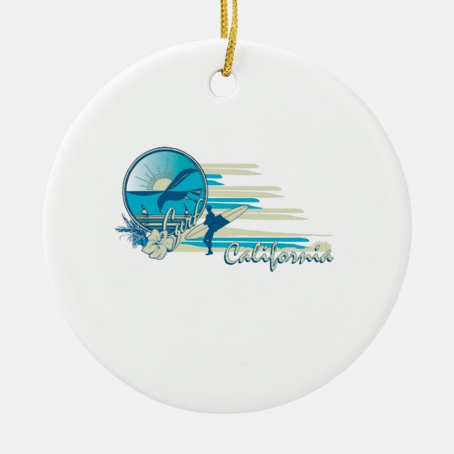 Surf California Ceramic Ornament (Front)