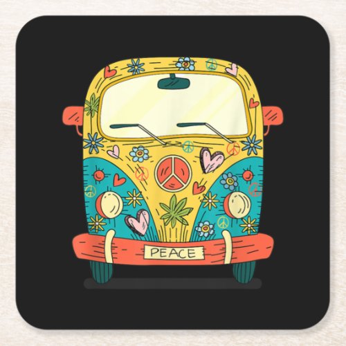 Surf Camping Bus Model Love Retro Peace Hippie Square Paper Coaster