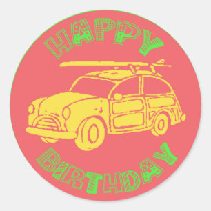 Surf car birthday sticker