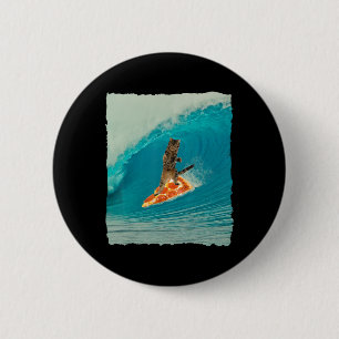 Surf Cat Shirt Kitty Riding A Wave With A Pizza Su Button