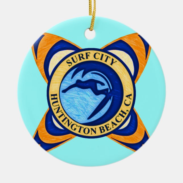 Surf City, Huntington Beach, CA Ceramic Ornament (Front)