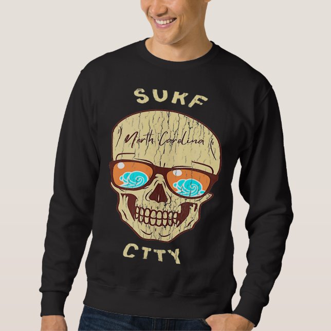 Surf City NC Summertime Vacationing Skull Sunglass Sweatshirt (Front)