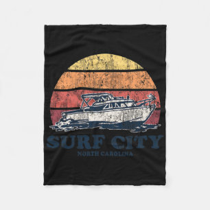 Surf City Nc Vintage Boating 70s Retro Boat Design Fleece Blanket