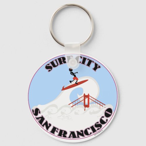 Surf City San Francisco Funny Travel Cartoon Keychain