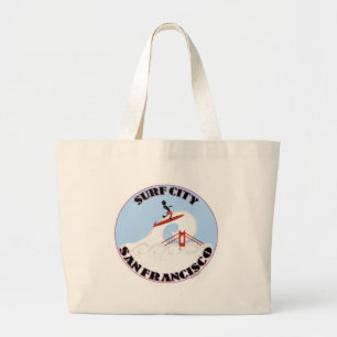 Surf City San Francisco Funny Travel Cartoon Large Tote Bag