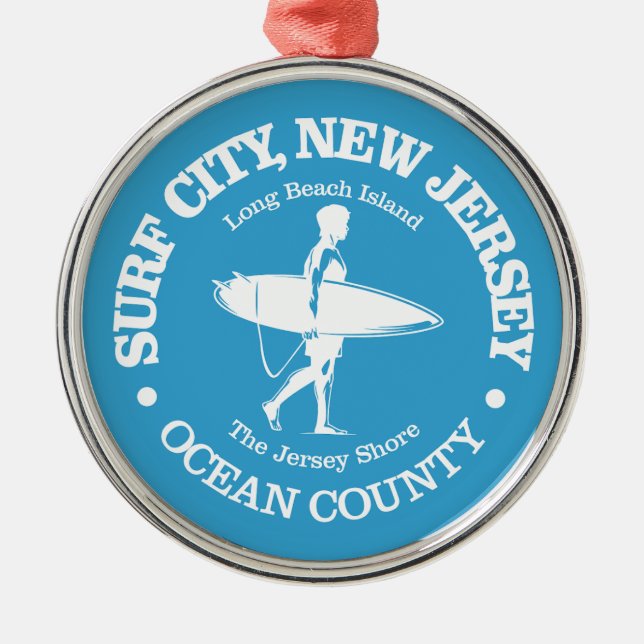 Surf City (surfer) Metal Ornament (Front)