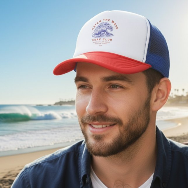  Surf Club Red White Blue California beach towns Trucker Hat (Creator Uploaded)