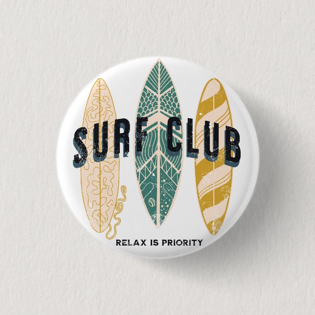 Surf Club Summer Beach Vacation Funny Vintage Button (Front)
