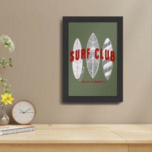 Surf Club Summer Beach Vacation Funny Vintage Framed Art