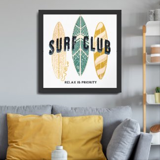 Surf Club Summer Beach Vacation Funny Vintage Framed Art