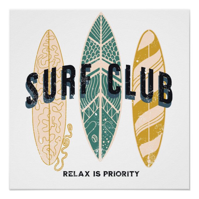 Surf Club Summer Beach Vacation Funny Vintage Poster (Front)